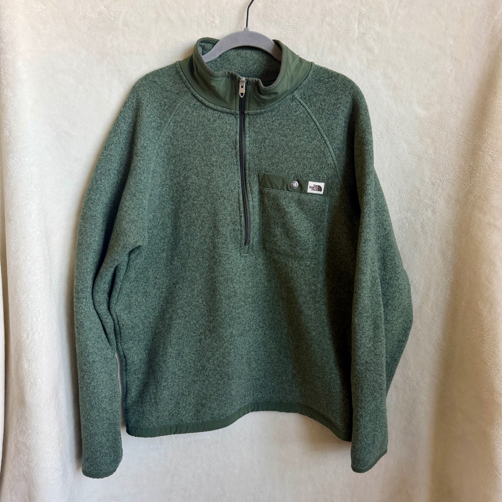 The North Face Gordon Lyons Style Mens Green Sweater Fleece Quarter Zip Sz M